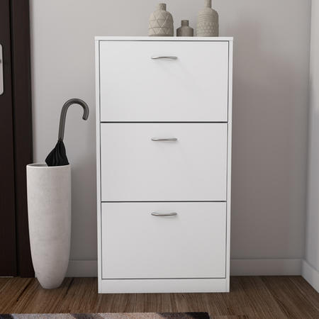 GRADE A1 - Torino 3 Drawer Shoe Storage Cabinet in White - 9 Pairs