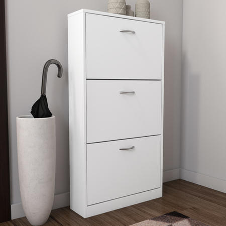 GRADE A1 - Torino 3 Drawer Shoe Storage Cabinet in White - 9 Pairs