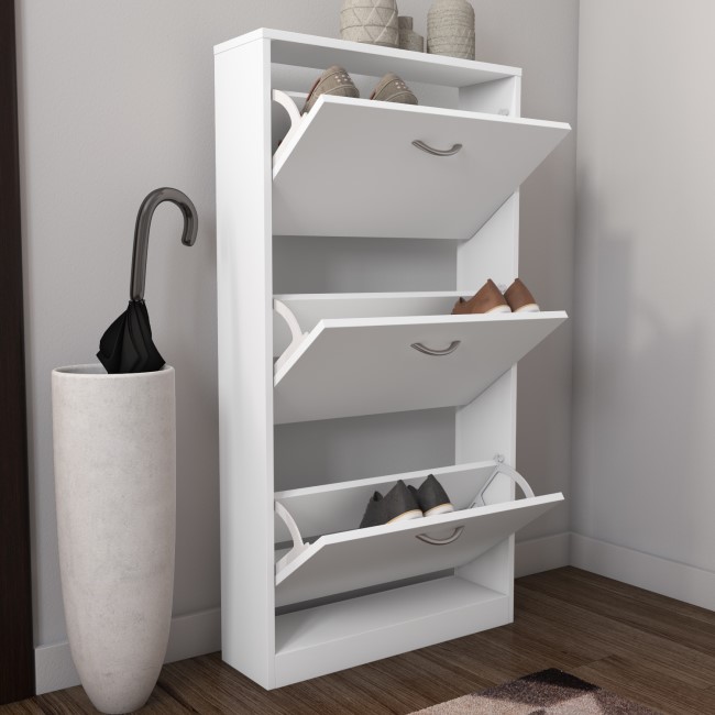 Torino Narrow White Shoe Storage Cabinet - 9 Pairs