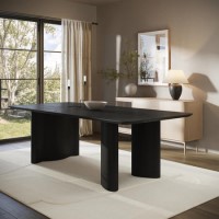 Large Black Wooden Rectangular Dining Table - Seats 6 - 8 - Troy