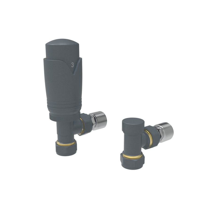 Elego Anthracite Gray Modern TRV Angled Thermostatic Radiator Valves With Lockshield