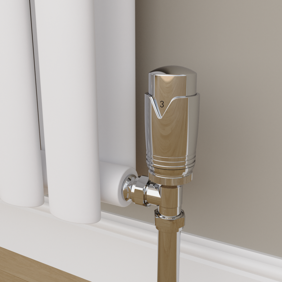 Elego Chrome Modern TRV Angled Thermostatic Radiator Valves With Lockshield