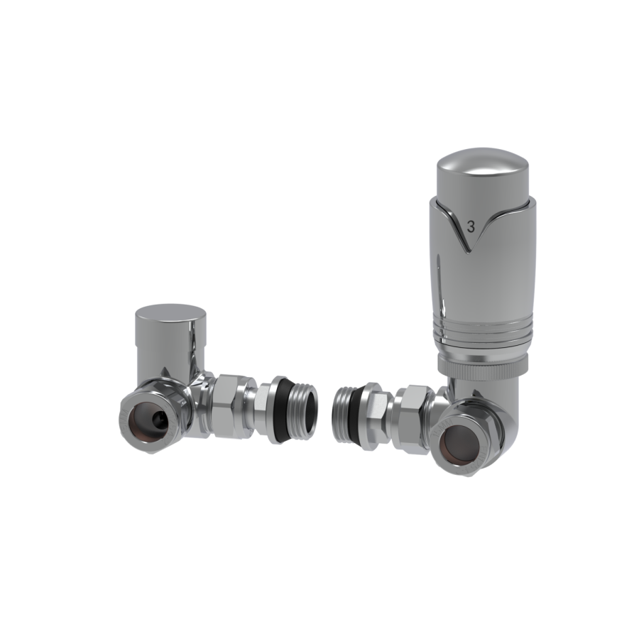 Elego Chrome Modern TRV Corner Thermostatic Radiator Valves With Lockshield