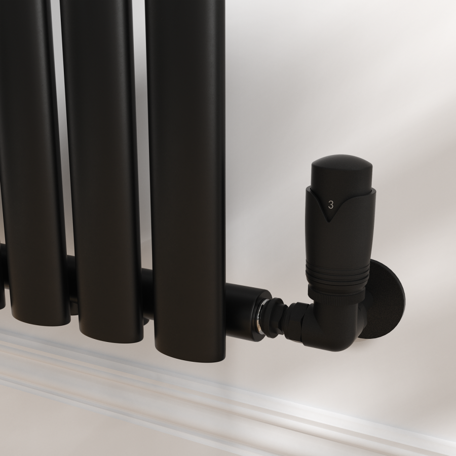 Elego Matte Black Modern TRV Corner Thermostatic Radiator Valves With Lockshield