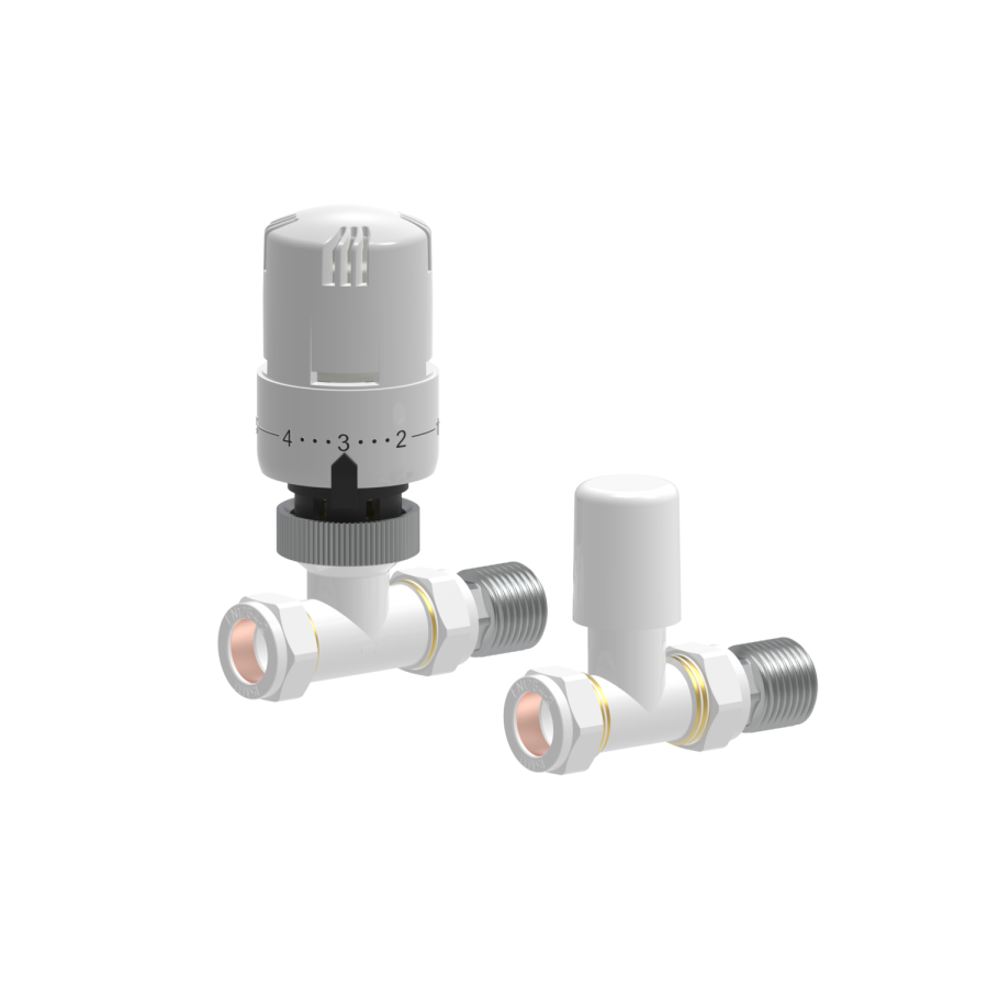 Elego White Modern TRV Straight Thermostatic Radiator Valves With Lockshield