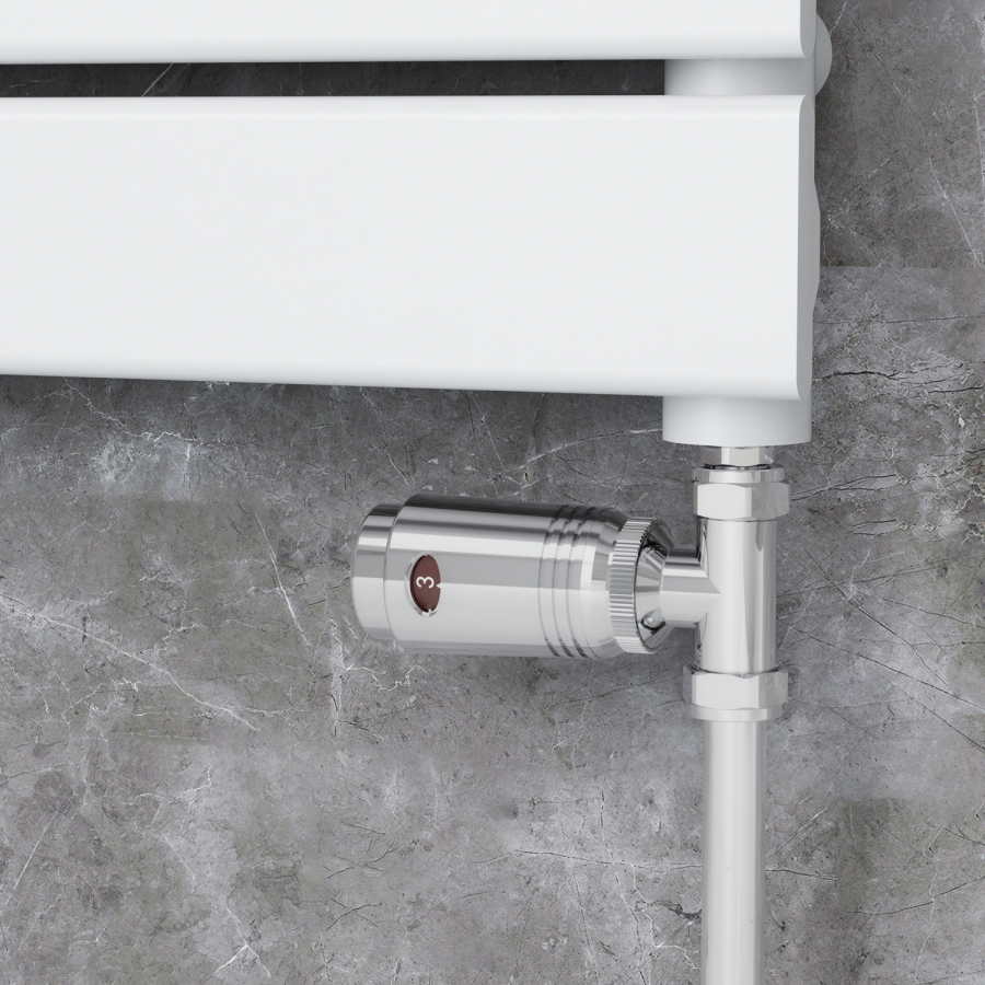 Elego Chrome Modern TRV Straight Thermostatic Radiator Valves With Lockshield