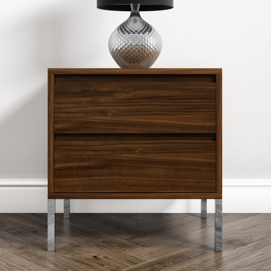 Travis Walnut 2 Drawer Bedside Table