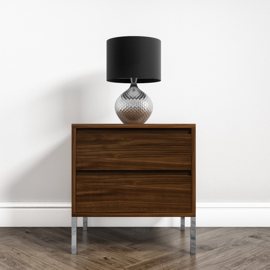 Travis Walnut 2 Drawer Bedside Table