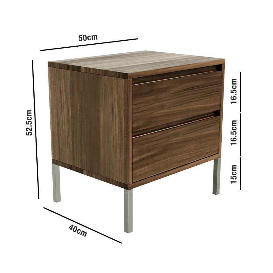 Travis Walnut 2 Drawer Bedside Table