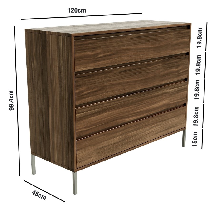 Travis Walnut 4 Drawer Chest of Drawers