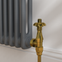 Maesta Brushed Brass Traditional TRV Angled Thermostatic Radiator Valves With Lockshield