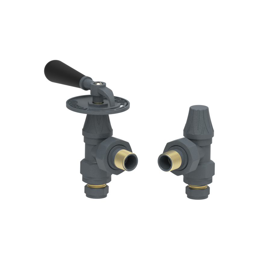Maesta Anthracite Gray Traditional Manual Angled Radiator Valves With Lockshield