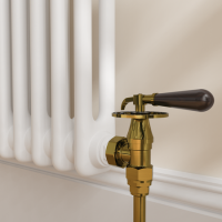 Maesta Brushed Brass Traditional TRV Angled Thermostatic Radiator Valves With Lockshield