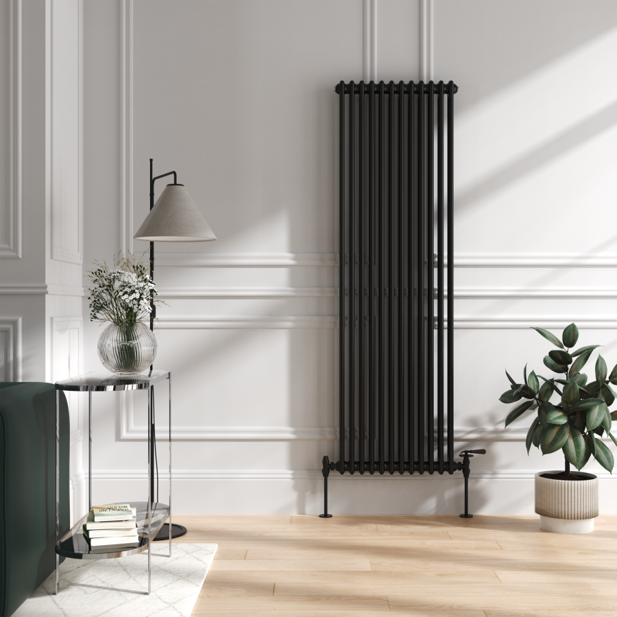 Maesta Matte Black Traditional Manual Angled Radiator Valves With Lockshield
