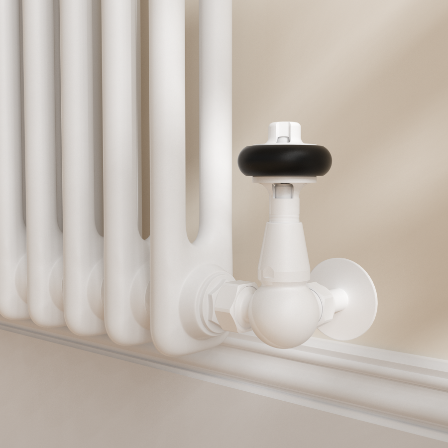 Maesta White Traditional TRV Corner Thermostatic Radiator Valves With Lockshield