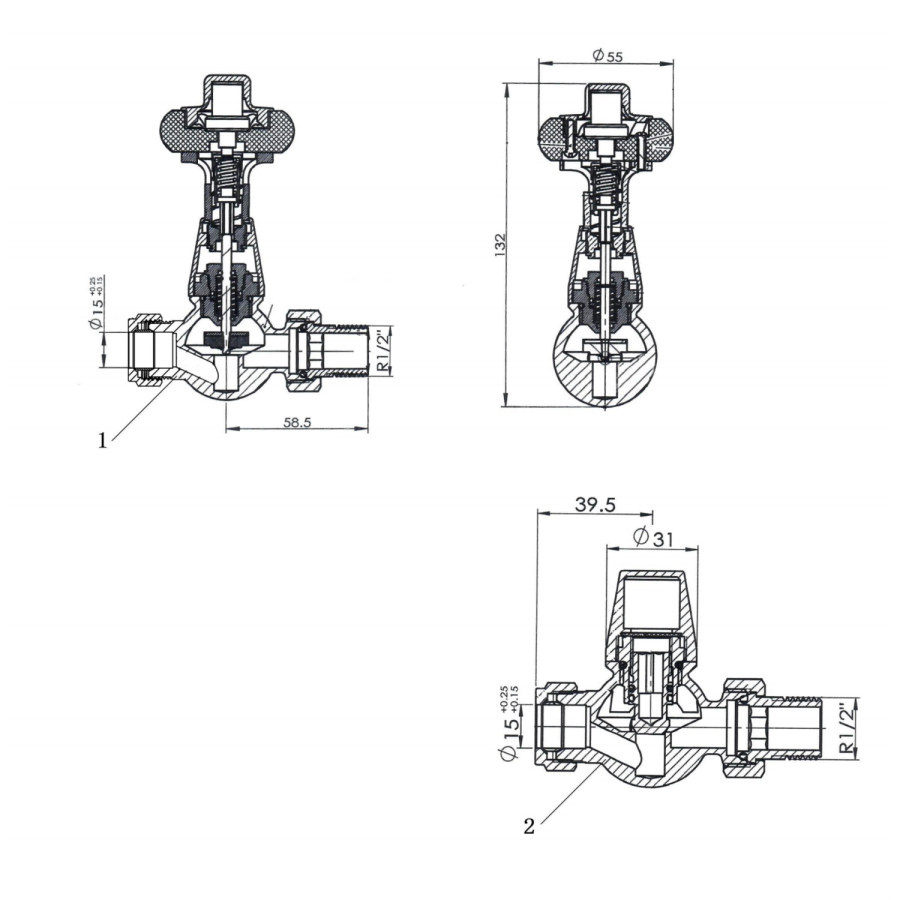 Maesta Black Nickel Traditional TRV Straight Thermostatic Radiator Valves With Lockshield