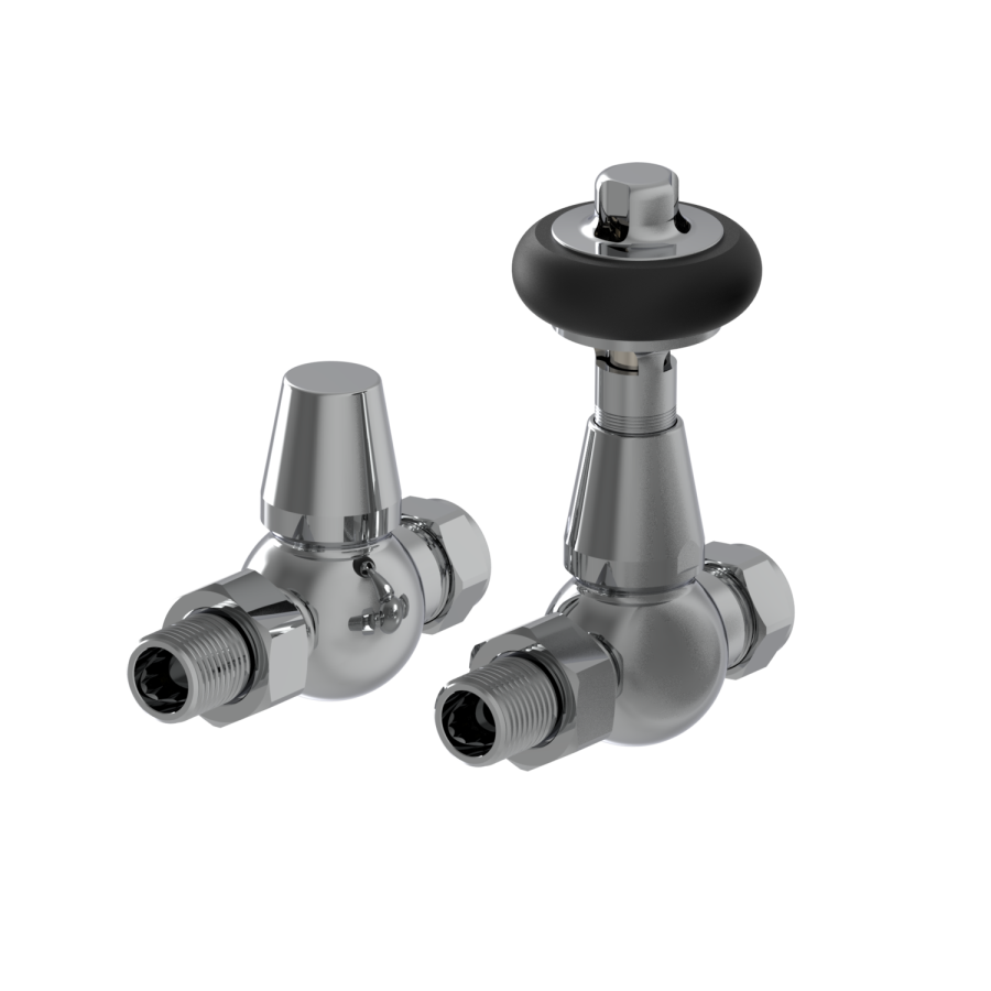 Maesta Chrome Traditional TRV Straight Thermostatic Radiator Valves With Lockshield