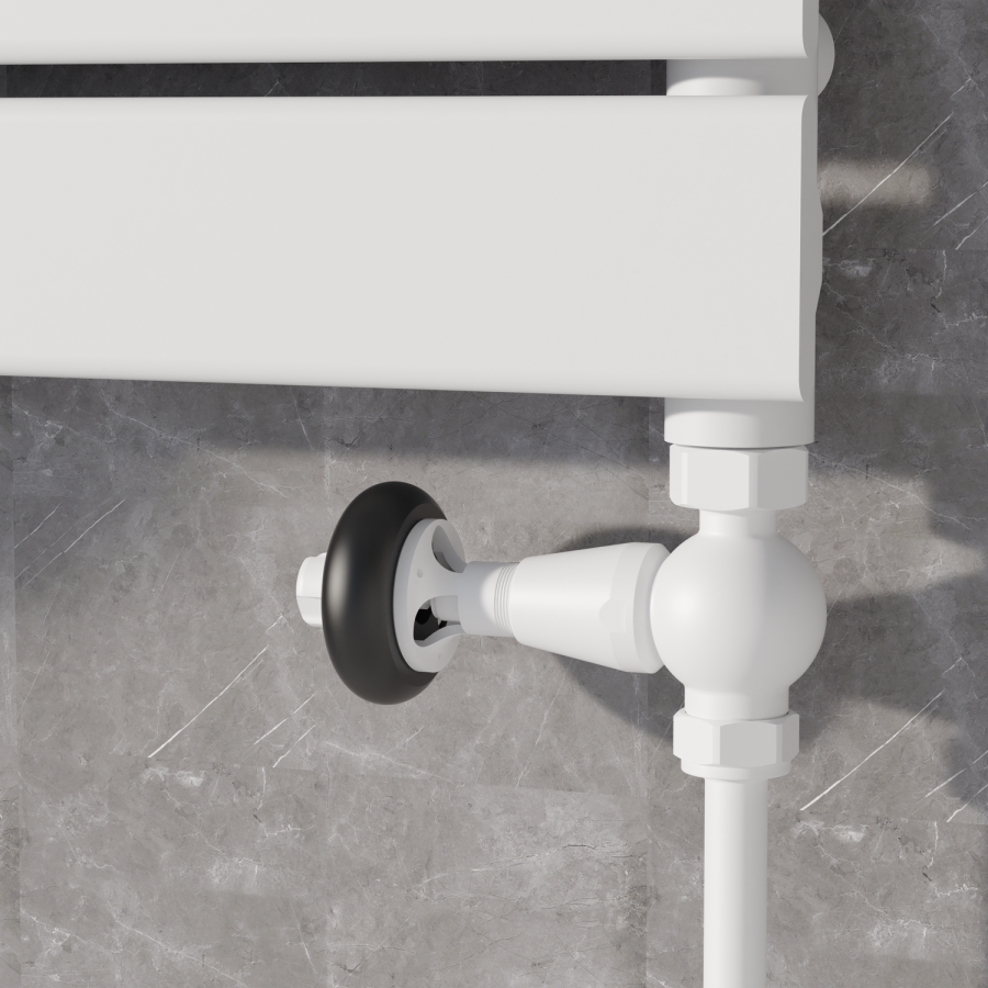 Maesta White Traditional TRV Straight Thermostatic Radiator Valves With Lockshield