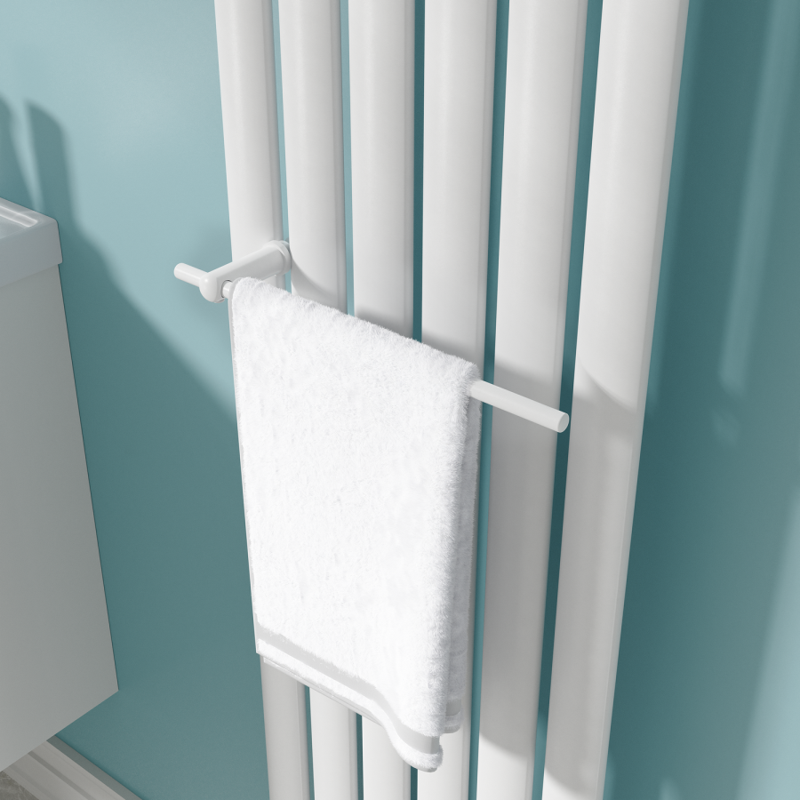 White Designer Towel Holder for Steel & Electric Radiators - 320mm