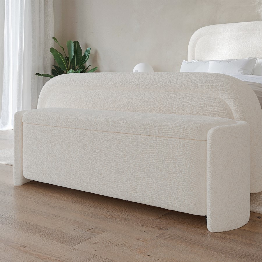 Cream Boucle Ottoman Storage Blanket Box - Taryn