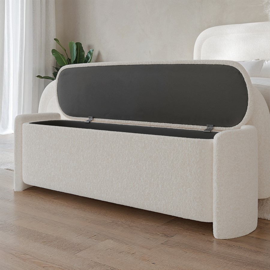 Cream Boucle Ottoman Storage Blanket Box - Taryn