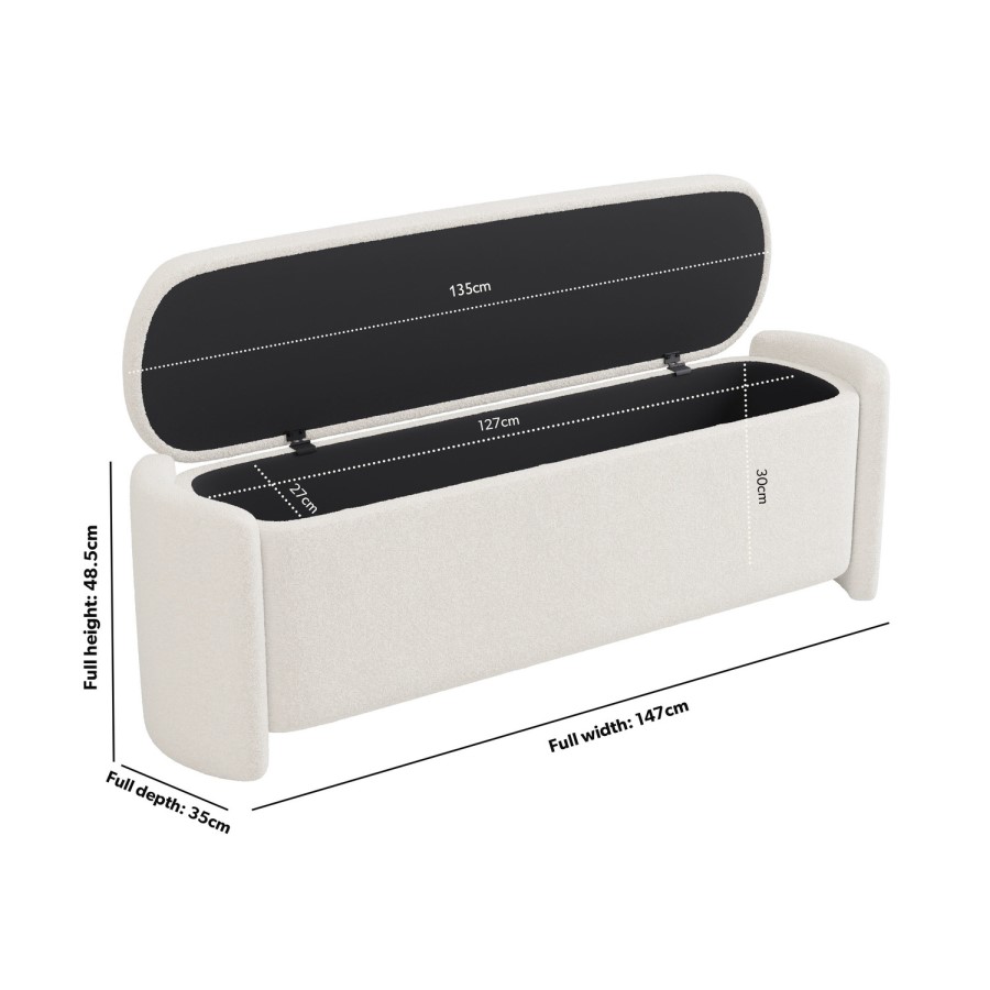 Cream Boucle Ottoman Storage Blanket Box - Taryn