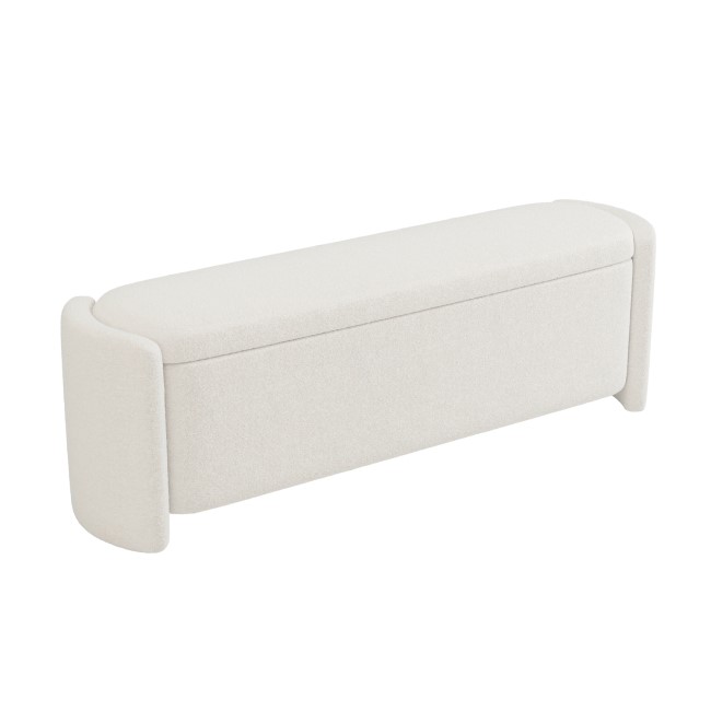 Off-White Boucle Storage Ottoman Bench - Taryn