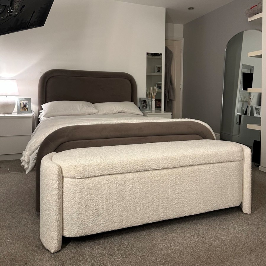 Cream Boucle Ottoman Storage Blanket Box - Taryn