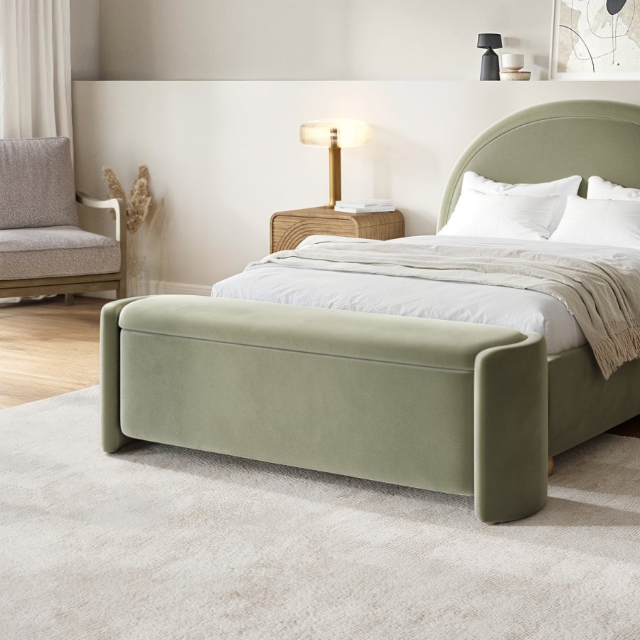 Sage Velvet Ottoman Storage Blanket Box - Taryn