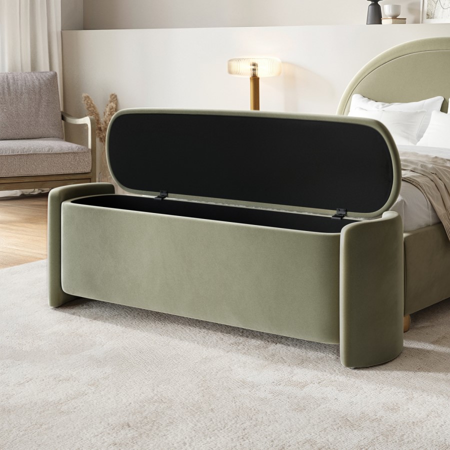 Sage Velvet Ottoman Storage Blanket Box - Taryn