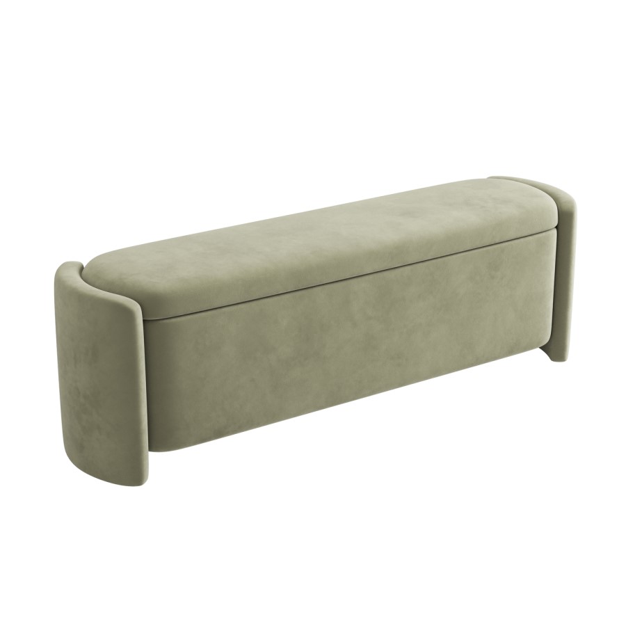 Sage Velvet Ottoman Storage Blanket Box - Taryn