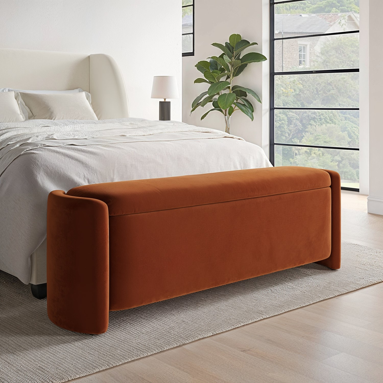 Rust Velvet Storage Ottoman Bench - Taryn - Furniture123