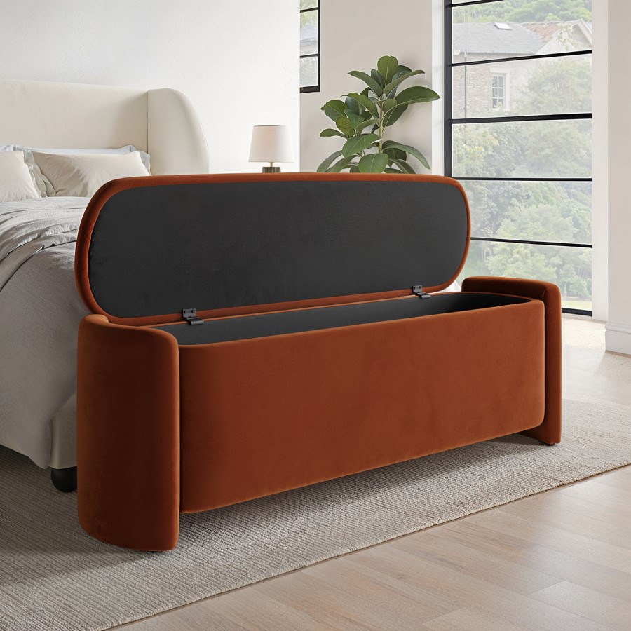 Rust Velvet Storage Ottoman Bench - Taryn - Furniture123