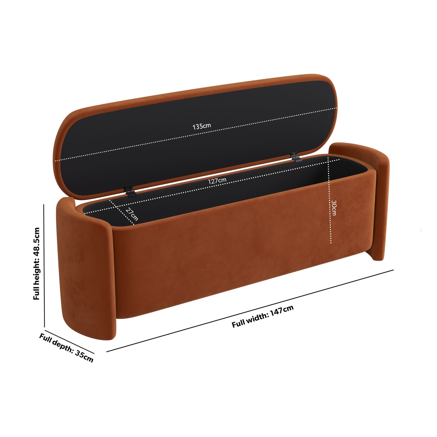 Rust Velvet Storage Ottoman Bench - Taryn - Furniture123
