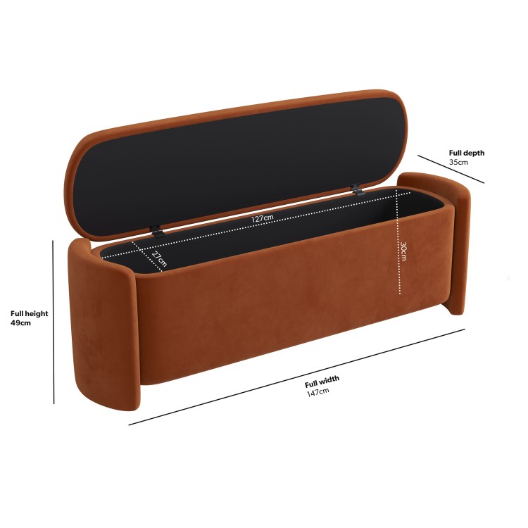 Rust Velvet Storage Ottoman Bench - Taryn