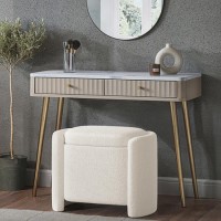 Off-White Boucle Dressing Table Stool with Ottoman Storage - Taryn