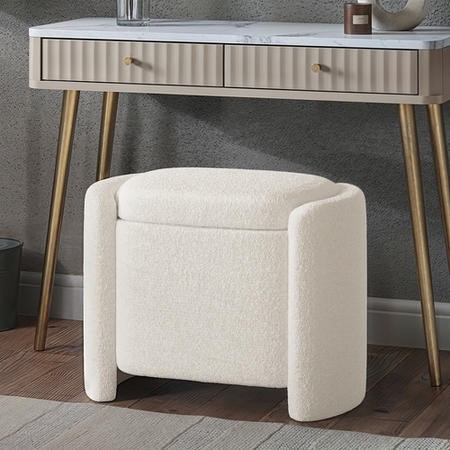 Cream Boucle Dressing Table Stool with Ottoman Storage Taryn