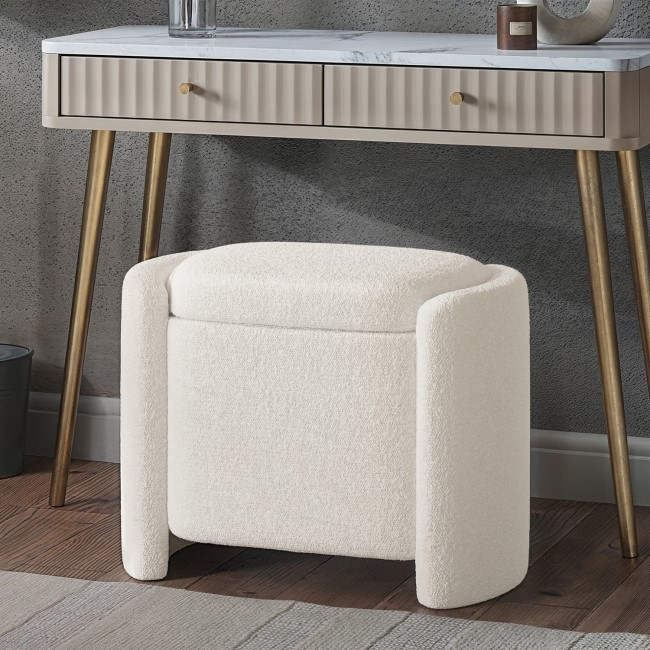 Off-White Boucle Dressing Table Stool with Ottoman Storage - Taryn