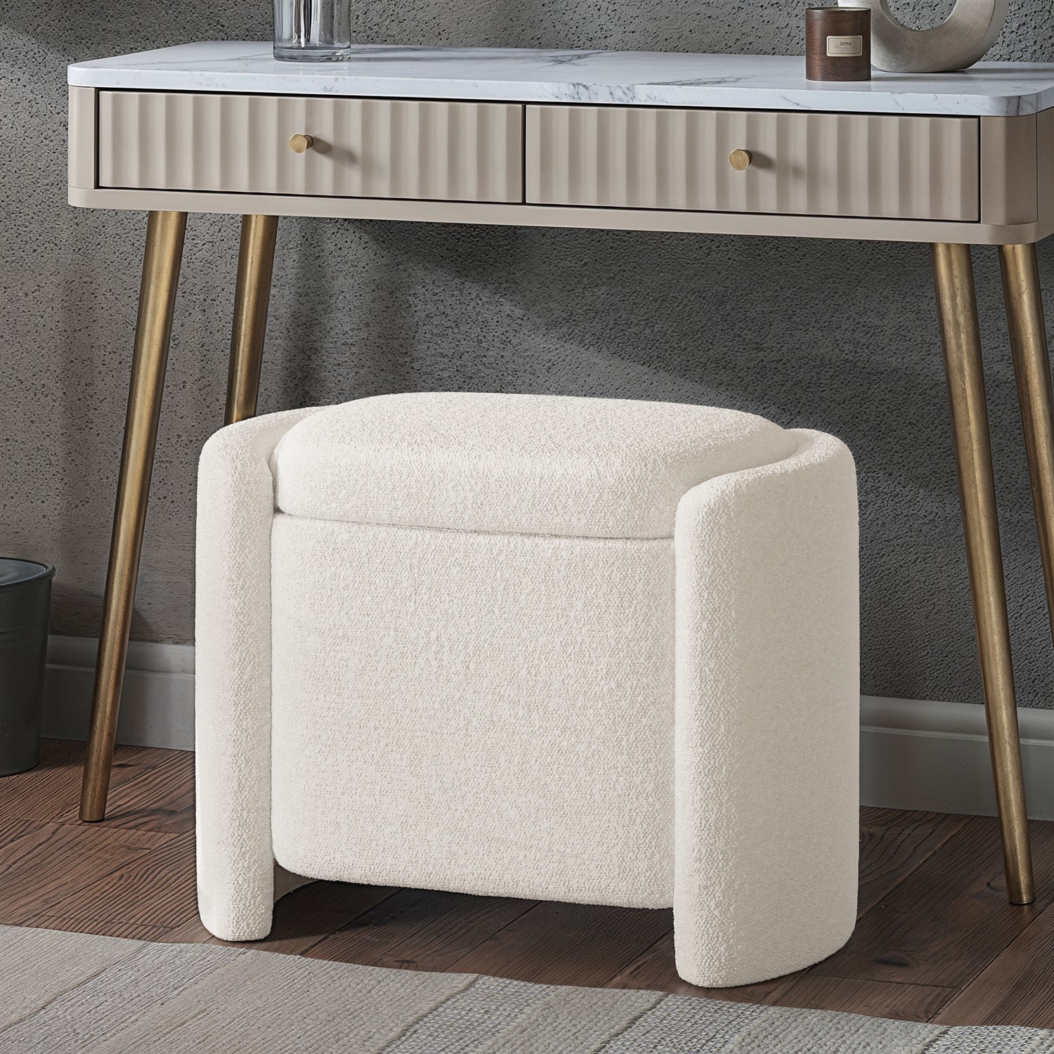 Boucle Dressing Table Stool Ottoman Storage