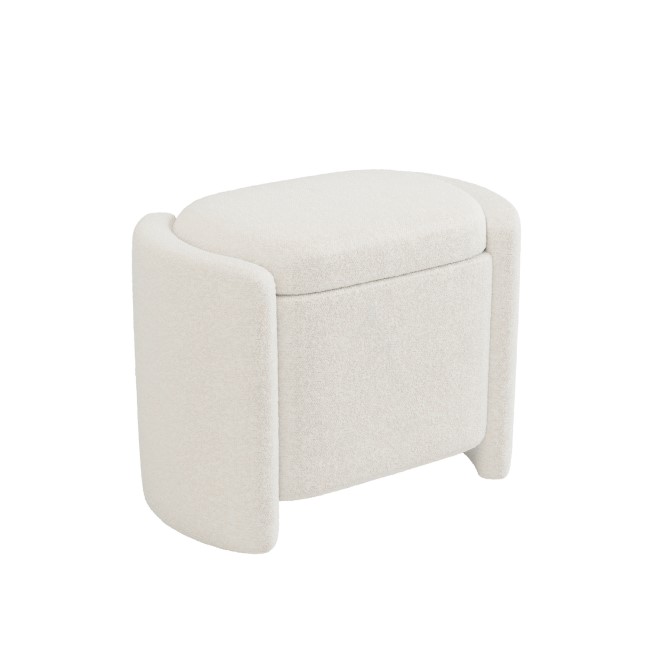 Off-White Boucle Dressing Table Stool with Ottoman Storage - Taryn