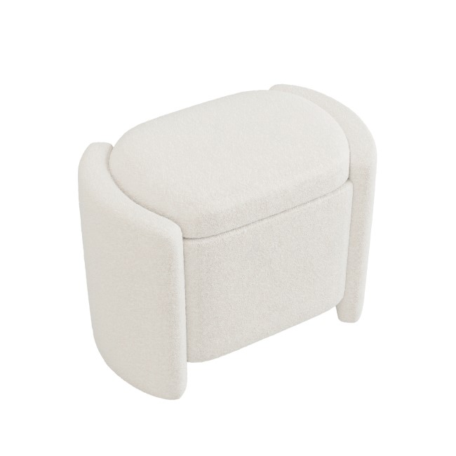 Off-White Boucle Dressing Table Stool with Ottoman Storage - Taryn