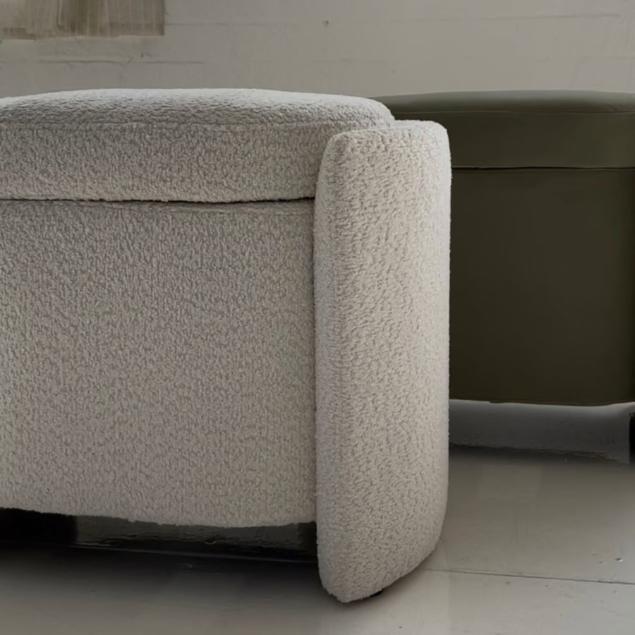 Cream Boucle Dressing Table Stool with Ottoman Storage - Taryn