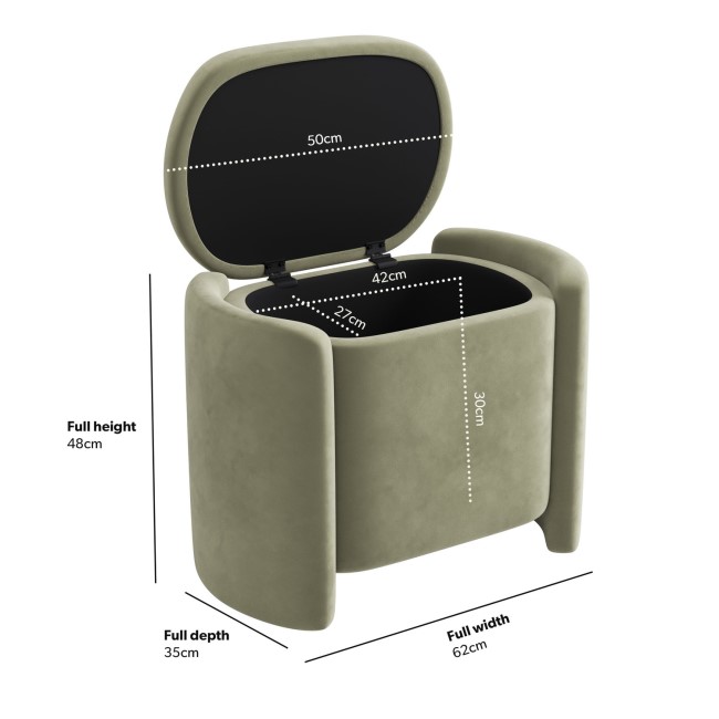 Sage Velvet Dressing Table Stool with Ottoman Storage - Taryn