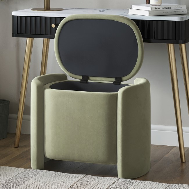 Sage Velvet Dressing Table Stool with Ottoman Storage - Taryn