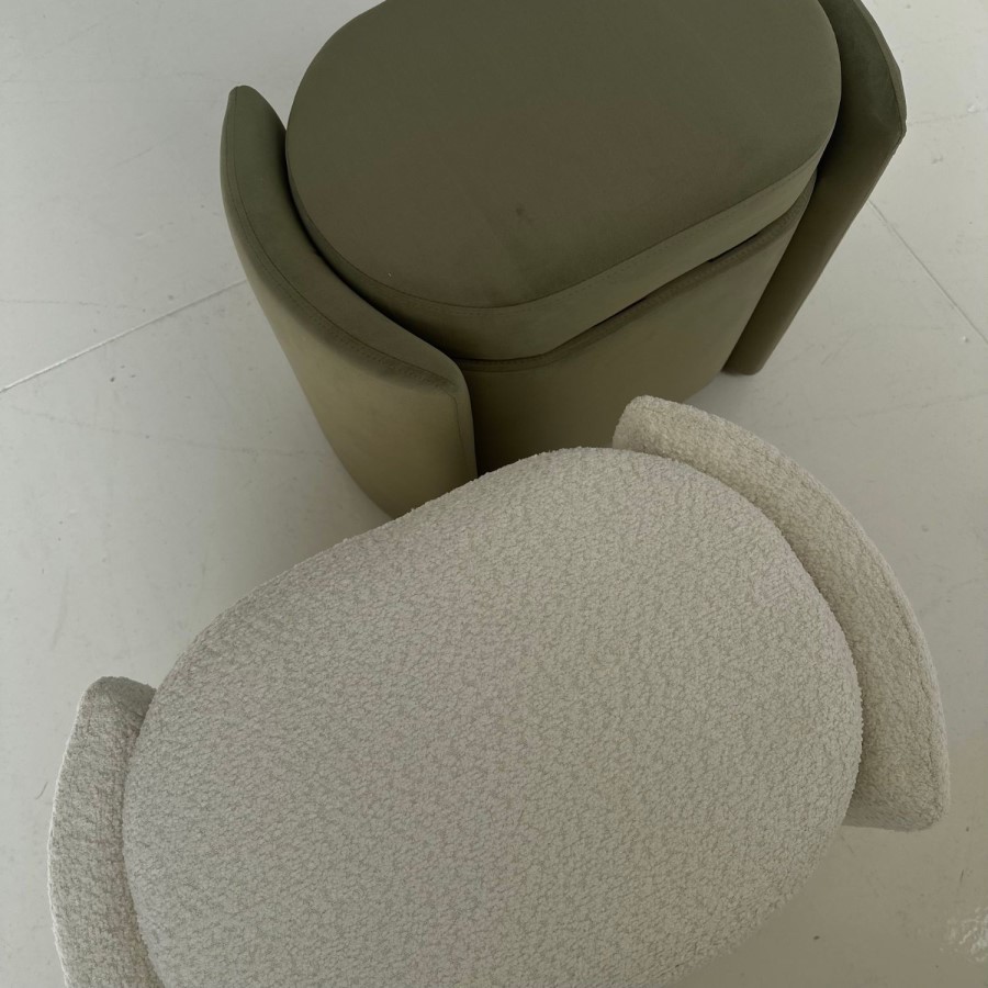 Sage Velvet Dressing Table Stool with Ottoman Storage - Taryn