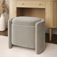 Beige Velvet Wrap Around Ottoman Stool - Taryn Beige Velvet Wrap Around Ottoman Stool - Taryn