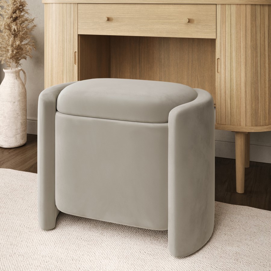 Beige Velvet Wrap Around Ottoman Stool - Taryn
