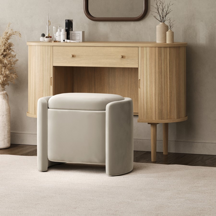 Beige Velvet Wrap Around Ottoman Stool - Taryn