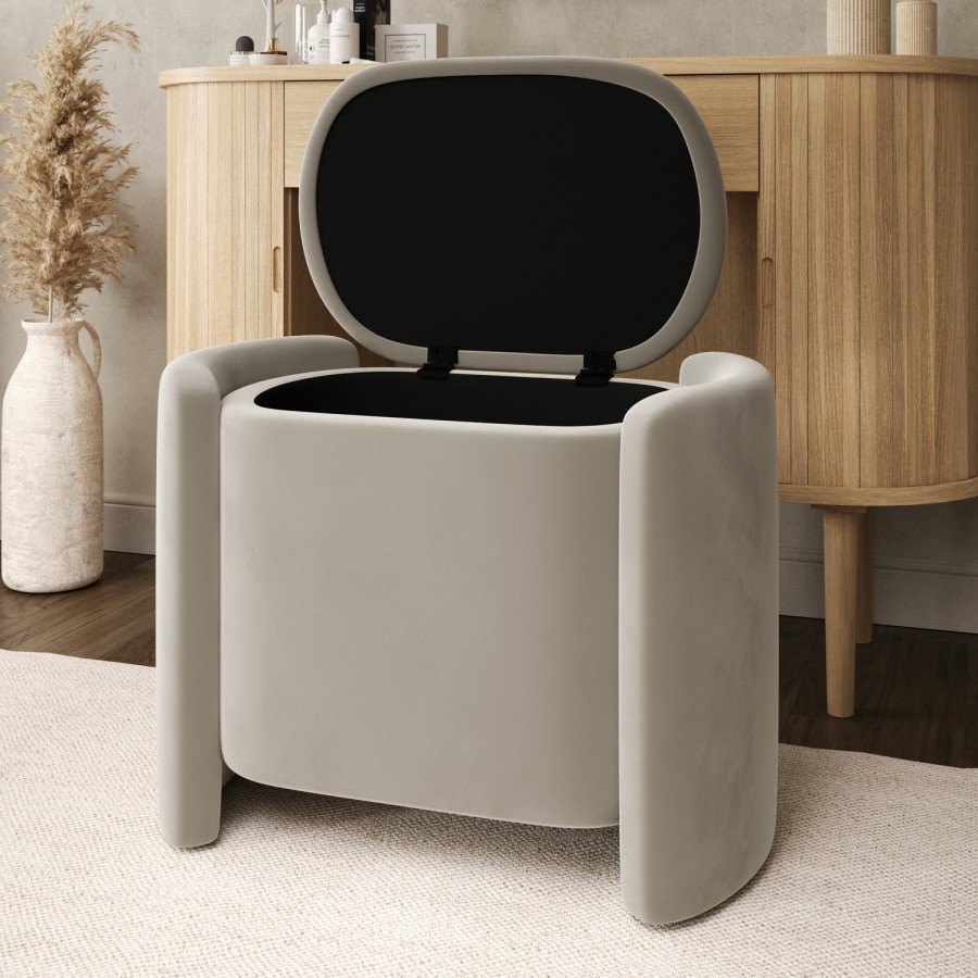 Beige Velvet Wrap Around Ottoman Stool - Taryn