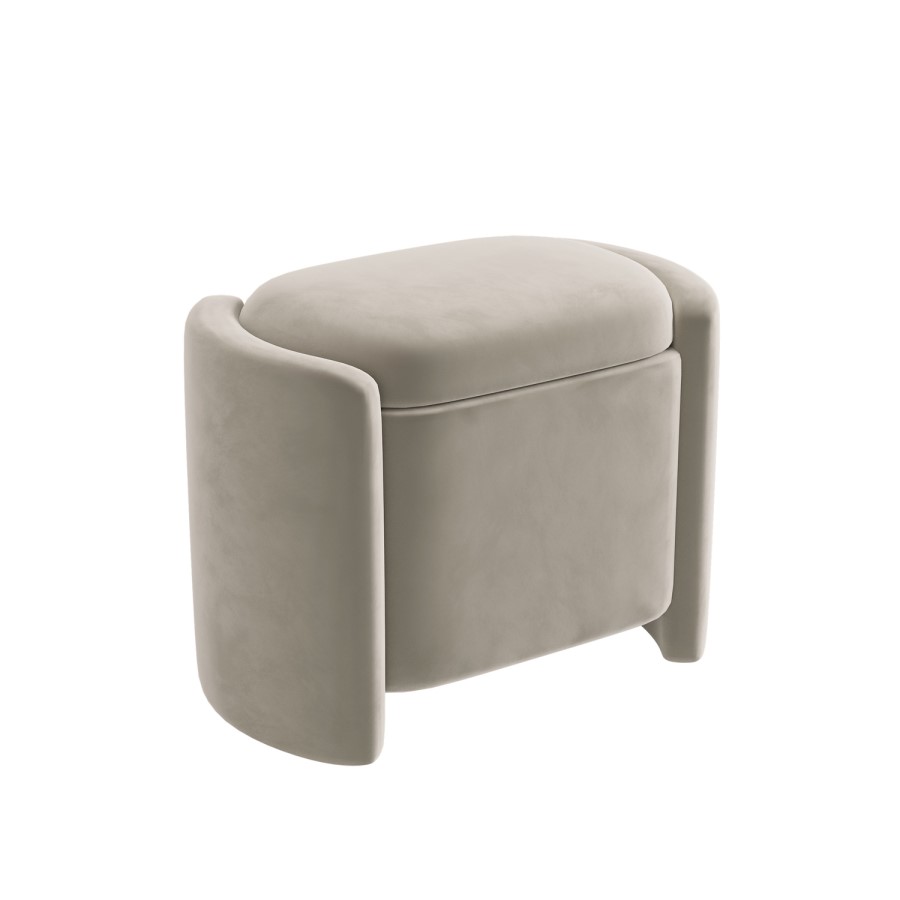 Beige Velvet Wrap Around Ottoman Stool - Taryn